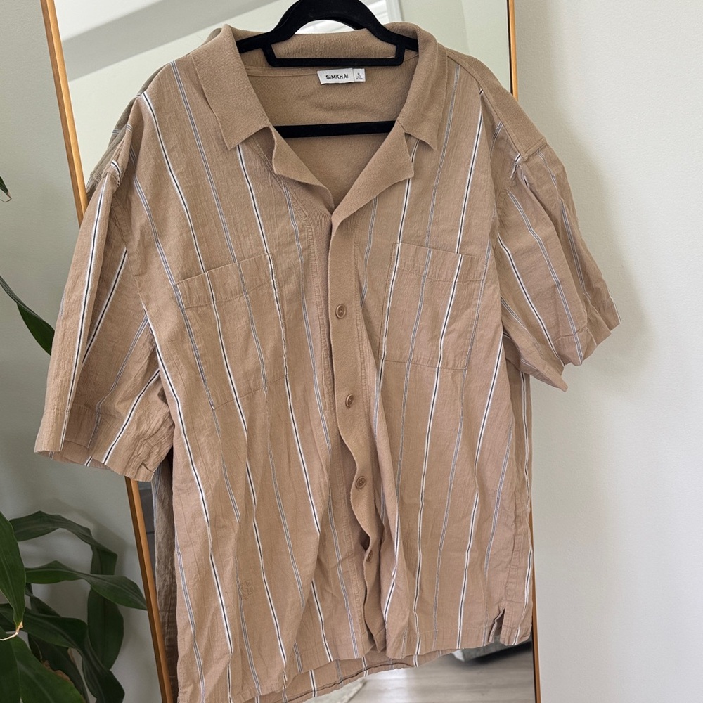Jonathan Simkhai Tan Striped Casual Button Down Shirt